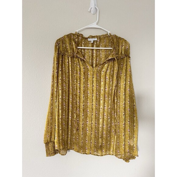 Anthropologie Maison d'Amelie Blouse Sz Large Ruffle Tie Floral Chic Satin Top - Picture 1 of 7